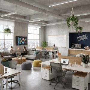 Interior of a commercial workspace representing business interruption insurance coverage.