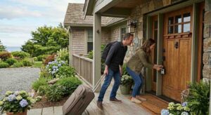 Guests accessing a Colorado Springs short-term rental property using a lockbox for check-in